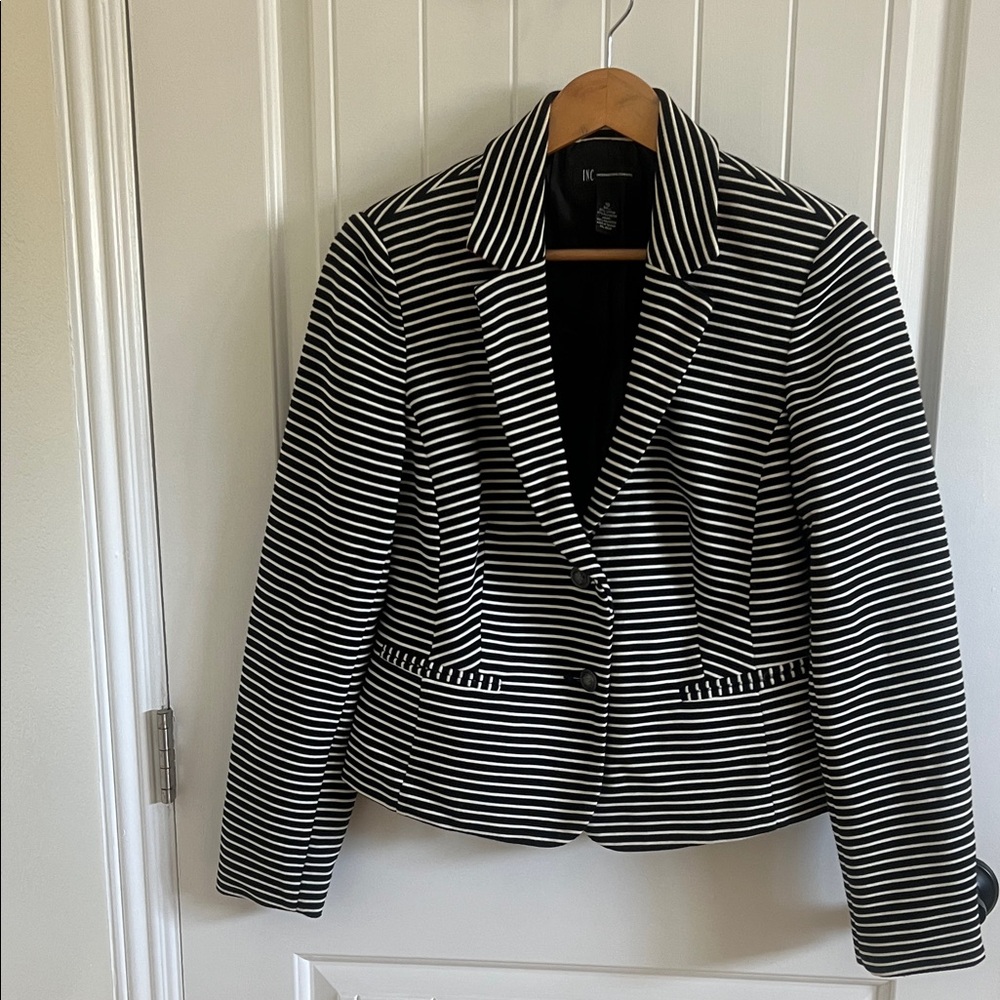 INC International Concepts Black and White Striped Blazer